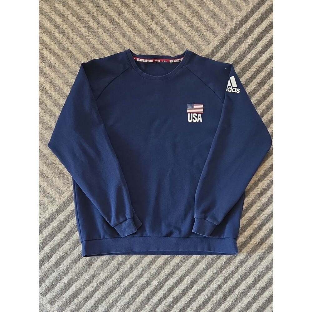 adidas Navy Crewneck Sweatshirt with USA Flag and Sleeve Logo